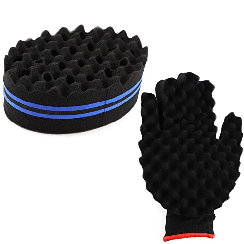 Clzemo 2Pcs Curl Sponge Set For Black Men And Women, Magic Twist Curls Hair Sponge Barber Brush And Gloves For Long Short Hair, Big And Small Holes Curling Sponges Comb For Barber Hair Styling #TOP5
