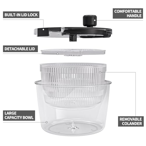 Image of Salad Spinner Lettuce Spinner, Wash, Spin & Dry Salad Greens, Vegetable Washer Salad Dryer with Rotary Handle for Fruits & Vegetables, High Efficiency Vegetable Spinner Kitchen Gadget