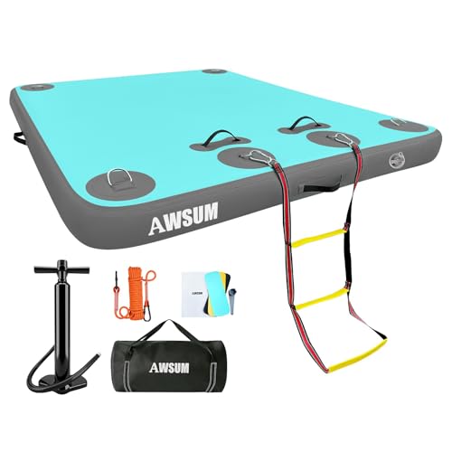 AWSUM Inflatable Floating Dock Air Dock Platform, 6ft x 5ft Floating Island Raft with Non-Slip Surface for Lake Pool Beach Ocean