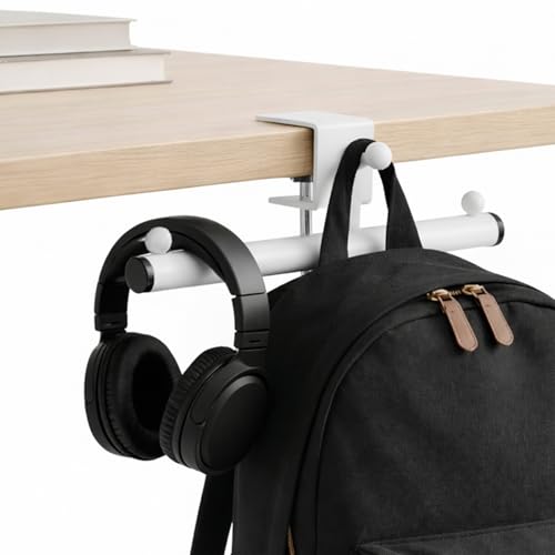 Qtyhod Heavy-Duty Backpack Hanger for Desk & Table, Adjustable Desk Hook for Bag with 80lb Capacity, T-Shape Backpack Holder & Purse Hook for Table, Clip-On Desk Bag Hook for Office Classroom Home