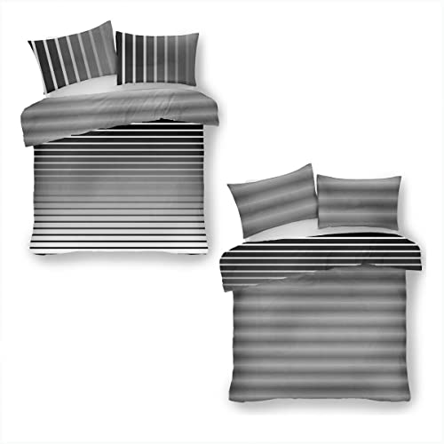 LIZZIE JACOBS New Printed Duvet Cover Sets Cotton Rich Quilt Cover Sets Easy Care Reversible Bedding Sets (King, Oscar Grey)