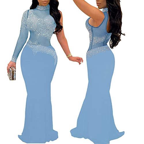 Image of PORRCEY Women's Sexy Elegant Rhinestone Bodycon Dress Hot Drilling Clubwear
