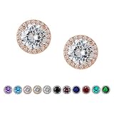 SWEETV Cubic Zirconia Stud Earrings for for Women,Bridesmaid- Rose Gold Earrings for Wedding,Bridal,Prom,Party,Daily Wear Hypoallergenic-Suitable for ages 15+