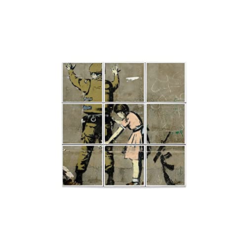 Carreaux céramique Banksy fillette soldat 10,8x10,8 cm fresque street art pour déco murale