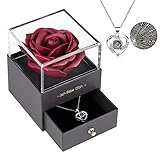 Geschenk für Frau Mama Für Immer Rose mit ich Liebe Dich Halskette 100 Sprachen, handgemachte ewige Rose zum Valentinstag Muttertag Hochzeitstag Geburtstags Geschenk für Sie (Weinrot)