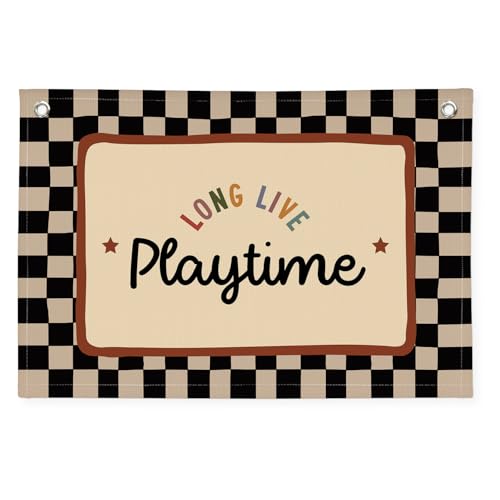 Image of XYDEG Playroom Wall Decor, Black and White Checkered Toddler Playroom Decor Hanging Linen Banner,Play Room Wall Art for Nursery Kids Boy Girl Room Bedroom, 30x20 Inch