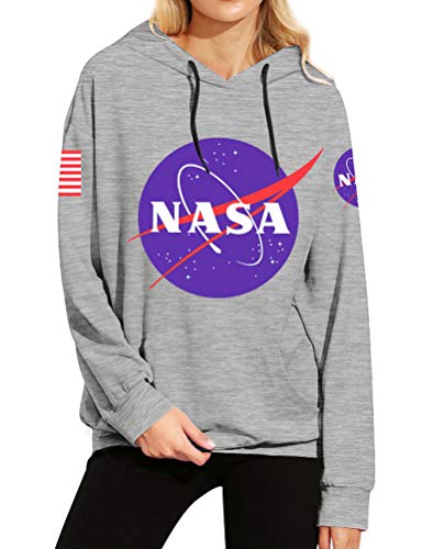 FromNlife Damen NASA Mit Kapuze Kapuzenpullover mit Warmes Fleece zur Seite Fahren Kapuzenpulli Top Jumper Sweatshirt mit Känguru-Tasche