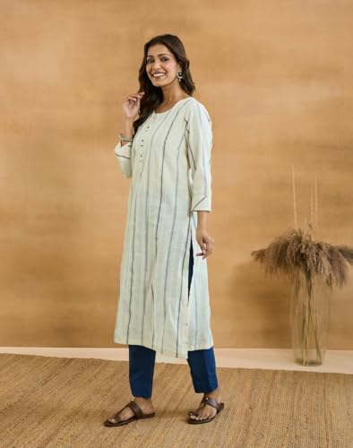 Image of Fabindia Women's Cotton Long Regular Fit Kurta
