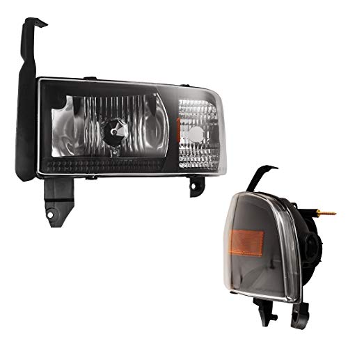 Winjet Headlights Assembly Street Series For [1994-2002 Dodge Ram 1500/94-02 Dodge Ram 2500 3500/95-02 Dodge Ram 4000], Headlamp Replacement With Dual Beam, Turn Signal Light And Amber Reflector #TOP3