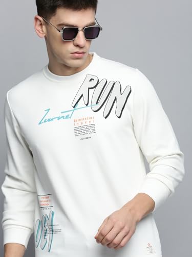 Image of SHOWOFFFF Men Printed Pullover Sweatshirt | Round Neck Full Sleeves Cotton Sweatshirt's for Mens | Coral Slim Fit Regular Length Sweatshirts for Men's