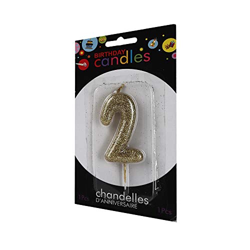 Image of Wanna Party Number 2 Glitter Gold Candle for Birthday Decoration Items /Cake Toppers /Cake Decorations