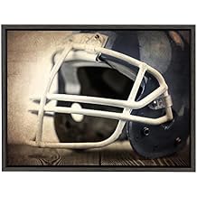 DesignOvation Sylvie Vintage Football Helmet Framed Canvas by Shawn St. Peter, 18x24 Dark Grey, Transitional Sports Wall Decor for Office, Bedroom, Or Living Room