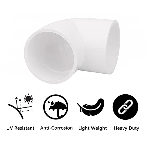 4Pack 2\" 90 Degree Elbow PVC Pipe Fittings 2 Way Right Angle PVC Pipe Fitting, Furniture Build Grade SCH40 (Socket x Socket) 2\" PVC Fitting Connectors for DIY PVC Shelf Garden Support Structure - Thumbnail 3