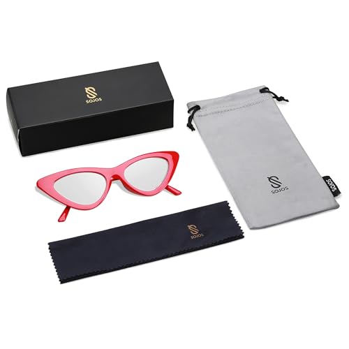 SOJOS Retro Vintage Narrow Cat Eye Sunglasses for Women Clout Goggles Plastic Frame SJ2044