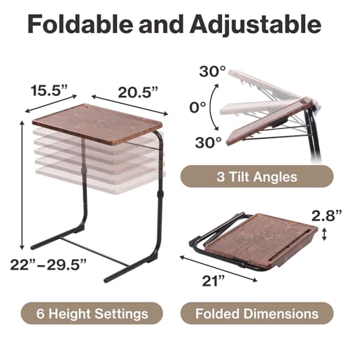 Table de chevet pliante réglable avec support gobelet et plateau incluable - 3