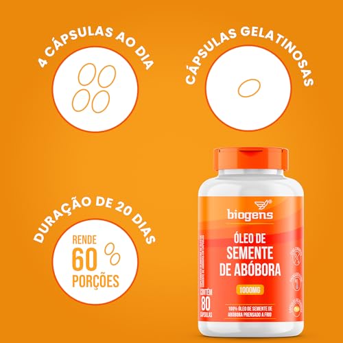 Óleo de Semente de Abóbora 1000mg, Biogens, Kit 3x 80 cápsulas