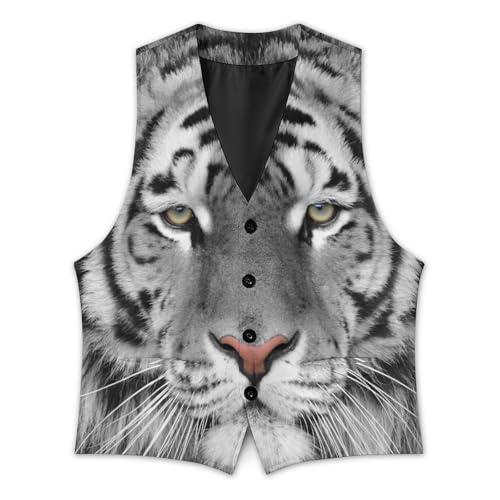 White Beautiful Tiger Men's Suit Vest Slim Fit V-Ncek Waistcoat Business Casual Vest3