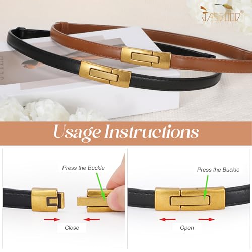JASGOOD 2 Pack Women's Skinny Leather Belt Adjustable Thin Waist Belt for Dress Pants4