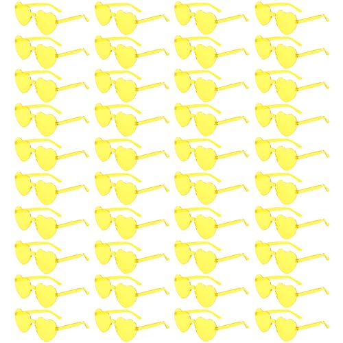 YWL 40 Pairs Yellow Heart Sunglasses Bulk Rimless Fun Heart Glasses for Women Party Favors