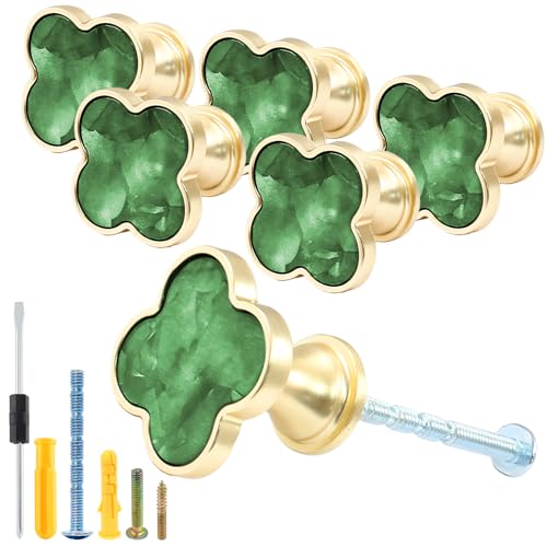 Suiwotin 6 Pack Cabinet Knobs - Clover Decorative Drawer Knobs,