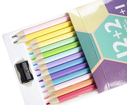 Lápis De Cor 12 Cores Pastel + 2 Lápis Preto Hb + 1 Apontador Redondo Madeira