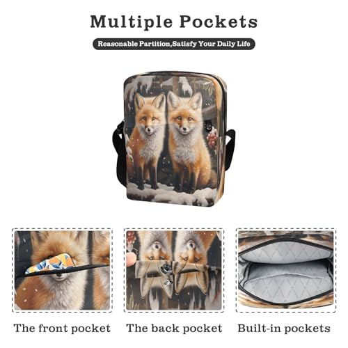 Crossbody Bag Cute Fox Christmas Messenger Bag for Women Men Purse Shoulder Bag Satchel Bag with Adjustable Strap 202b13652