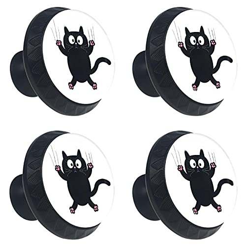 Bouton de meuble chat noir rond en verre pour décorer la commode de la chambre ou du salon