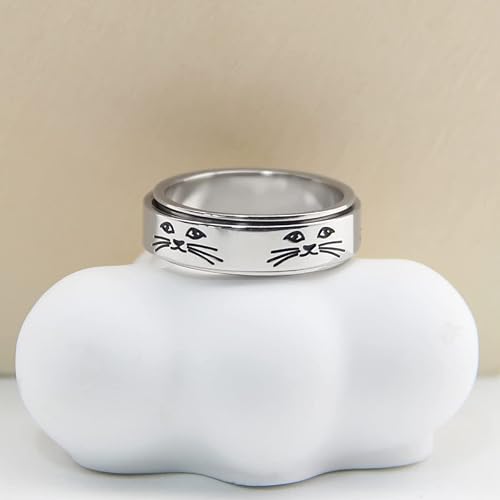 Miniatura 5 de Anillo giratorio para aliviar la ansiedad y la ansiedad anillo giratorio de acero inoxidable de titanio, para amantes de las mascotas, amantes de