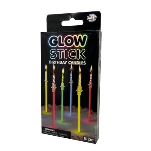 BEST PARTY EVER! Glow Stick Birthday Candles for Cake, Glowing Party Favors, 2 Pack (16 Total) - Thumbnail 6