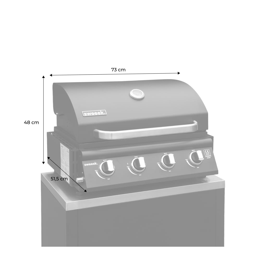 sweeek-Parrilla de gas empotrable de 4 quemadores Plata - 73x51.5x47.5 cm | Grimaud