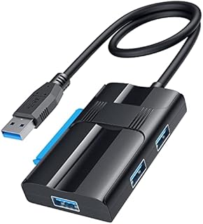 SATA to USB 3.0 Adapter, ABLEWE 2.5/3.5 Hard Drive Adapter with 3 USB 3.0 Ports for Universal SSD HDD SATA III Hard Drive Disk, Support UASP SATA III,Included 12V/2A Power Adapter