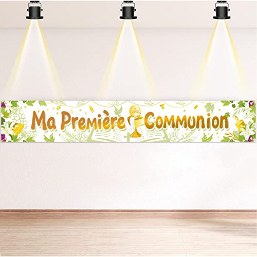 DPKOW Ma Première Communion Bannière pour Enfants Fille Garçon Sainte Communion Décoration, Bannière en Tissu pour Première Communion Décoration Intérieur...