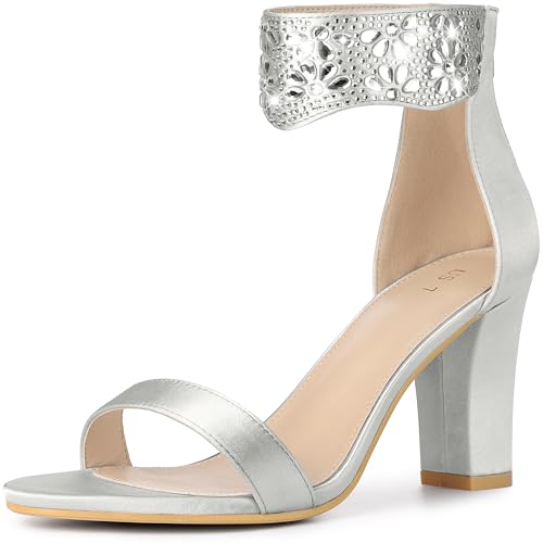 Sandales à talons épais Allegra K avec strass et bride cheville pour femme