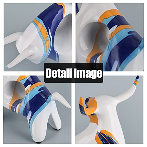 Resin Blue-Orange Bull Statue, Minimalistic Full-Color Bull Figurine Decor, Originality Abstract Bull Sculpture Home Decor, Suitable For Interior Decor, Bookshelf, Table Top, Centerpiece (Head Up Cow) #TOP2