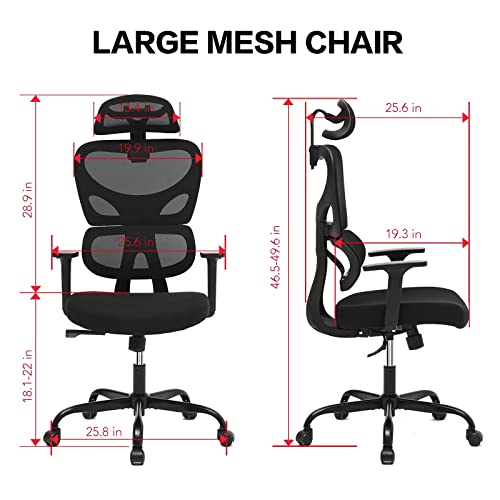Mst Ergonomic Office Chair,High Back Breathable Mesh Desk Chair With Adjustable Armrest,Headrest,Lumbar Support,Tilt Function,Large Comfy Computer Chair For Gaming, Executive, Office(Black) #TOP2