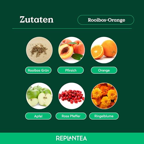 Bio Rotbuschtee Orange Pfirsich (100g) | Rooibos Tee lose & koffeinfrei | Fruchtig & lecker als heißer Tee oder Eistee | für 50 Tassen | REPLANTEA