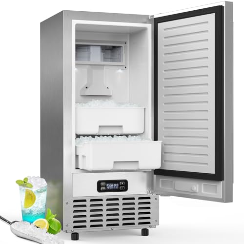 Undercounter Nugget Ice Maker,Commercial Nugget Ice Machine,66 lbs/Day,Built-in or Freestanding with Self-Cleaning,24-Hour Timer,Stainless Steel Ice Maker for Bars, Cafes, Businesses