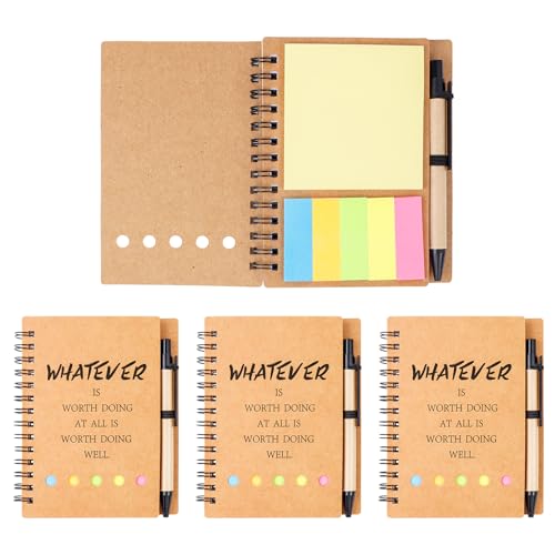 ERUW Notizbuch mit Kugelschreiber,60 Blatt,Heft für Büro/Schulbedarf,Dankeschön Geschenk für Kollegen Lehrer Inspirierend Mitarbeiter Spirale Notizblock, Inspirational Journals Notebook (Braun 4 Set)