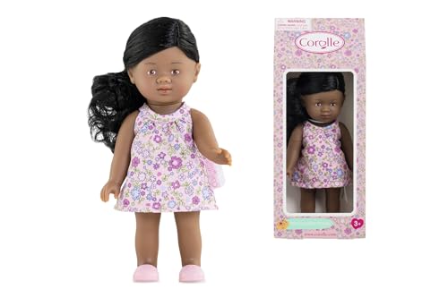 Muñeca Mini Corolline Rosaly 8" con cabello negro y vestido floral miniatura 4