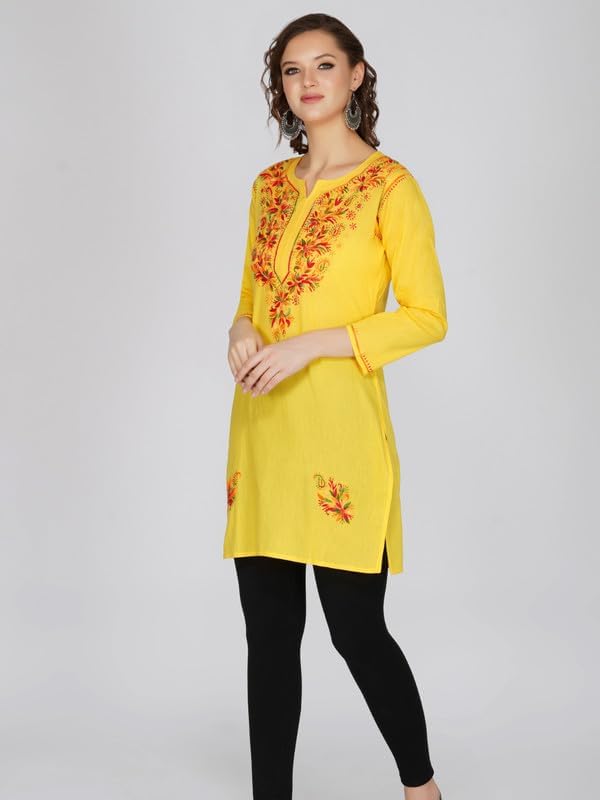 Image of Vahson Designer Hand Lucknowi Chikankari Embroidery Cotton Short Kurti for Women /Girls