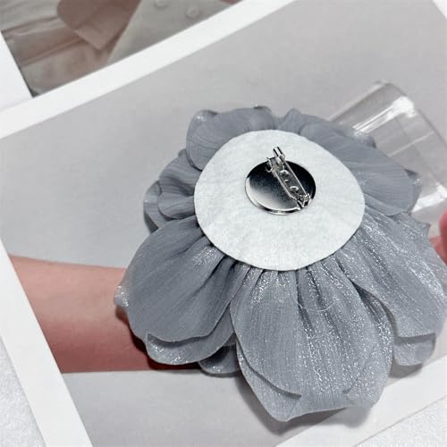 Image of Flash Camellia Flower Brooch Pin for Women Men Elegant Texture Fabric Dahlia Rose Floral Brooches Lapel Pins Dainty Wedding Holiday Party Costume Dress Accessories Jewelry