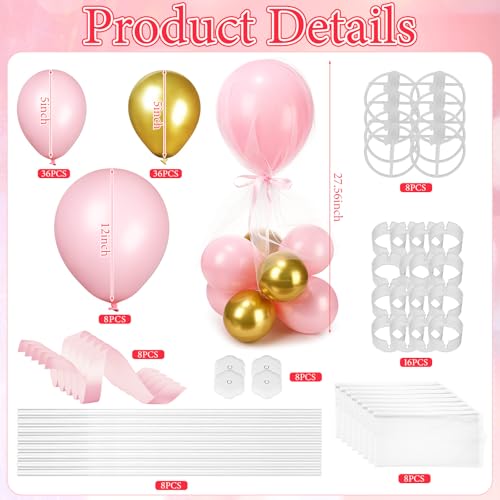 Image of BBTO 8 Set Pink Gold Table Centerpieces Balloons Stand Kit, Latex Balloons and Table Stand Holder with Base Tulle for Wedding Birthday Grad Prom Centerpieces Party Back to School Baby Shower