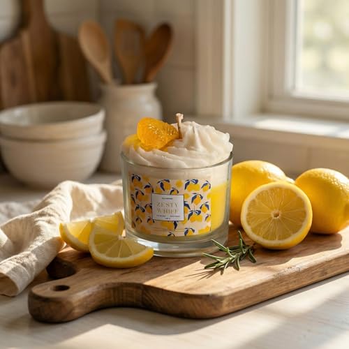 Zesty Whiff Lemon Dessert Jar Candle, Organic Soy Wax Scented Can...