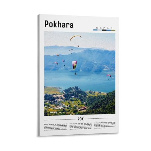 LZTEN Póster de viaje de ciudades asiáticas, Pokhara, Nepal, pósteres, lienzo, pinturas al óleo, 30 x 45 cm