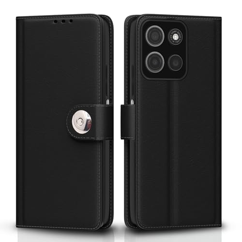 Image of Pikkme Flip Cover Leather Finish | Inside TPU with Card Pockets | Wallet Stand and Shock Proof | Complete Protection Button Flip Case for Moto G15(Black)