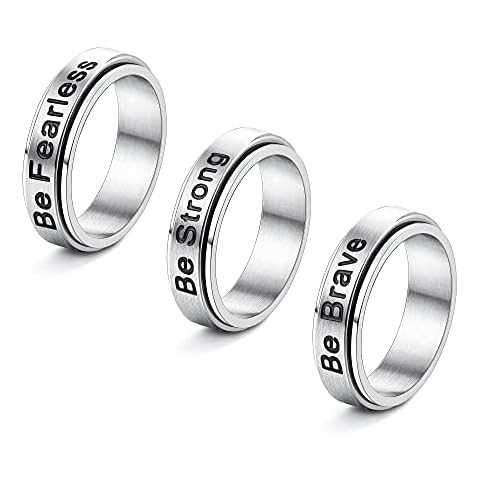 Jewenova 3Pcs Stainless Steel Fidget Spinner Rings Set for Women Men Fidget Band Cool Rings Cover