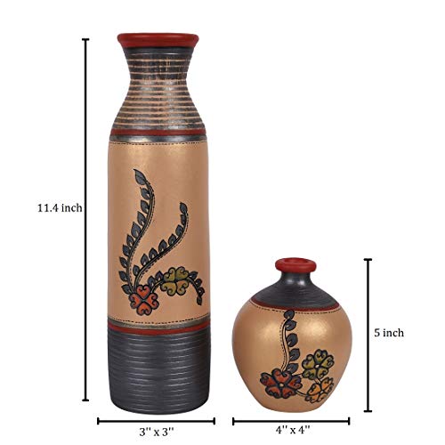 Image of Aakriti Art Creations Vase Earthen Simmer Gold Madhubani (Set of 2)