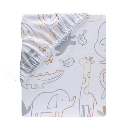 Image of Lambs & Ivy Jungle Story 100% Cotton Safari Baby Fitted Crib Sheet - White