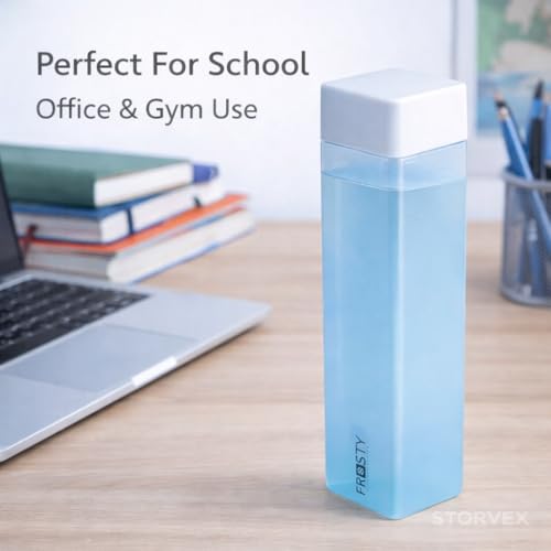 Image of Frosty Square Fridge Water Bottles Set of 6 | 1 Litre BPA Free Plastic Fridge Bottles | Slim Refrigerator Water Bottle Set for Home & Office | Gym Bottle | Kitchen (BABY PINK) (BLUE)