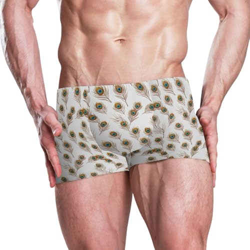 Peacock Feather Mens Swim Trunk Swimwear Bathing Suit Swim Brief Square Leg Board Short S B04034392